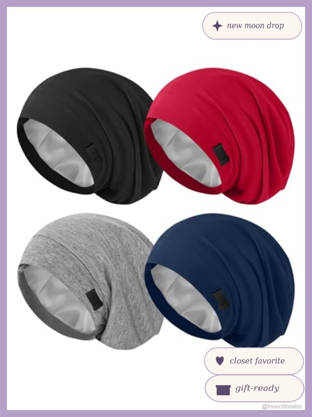 Silk Satin Sleeping Bonnets 4Pc Adjustable Hair Wrap Beanie